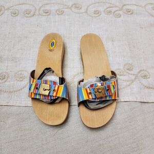 Dr. Schol's Original Slide Sandals in Mulit Color Striped- VINTAGE RARE